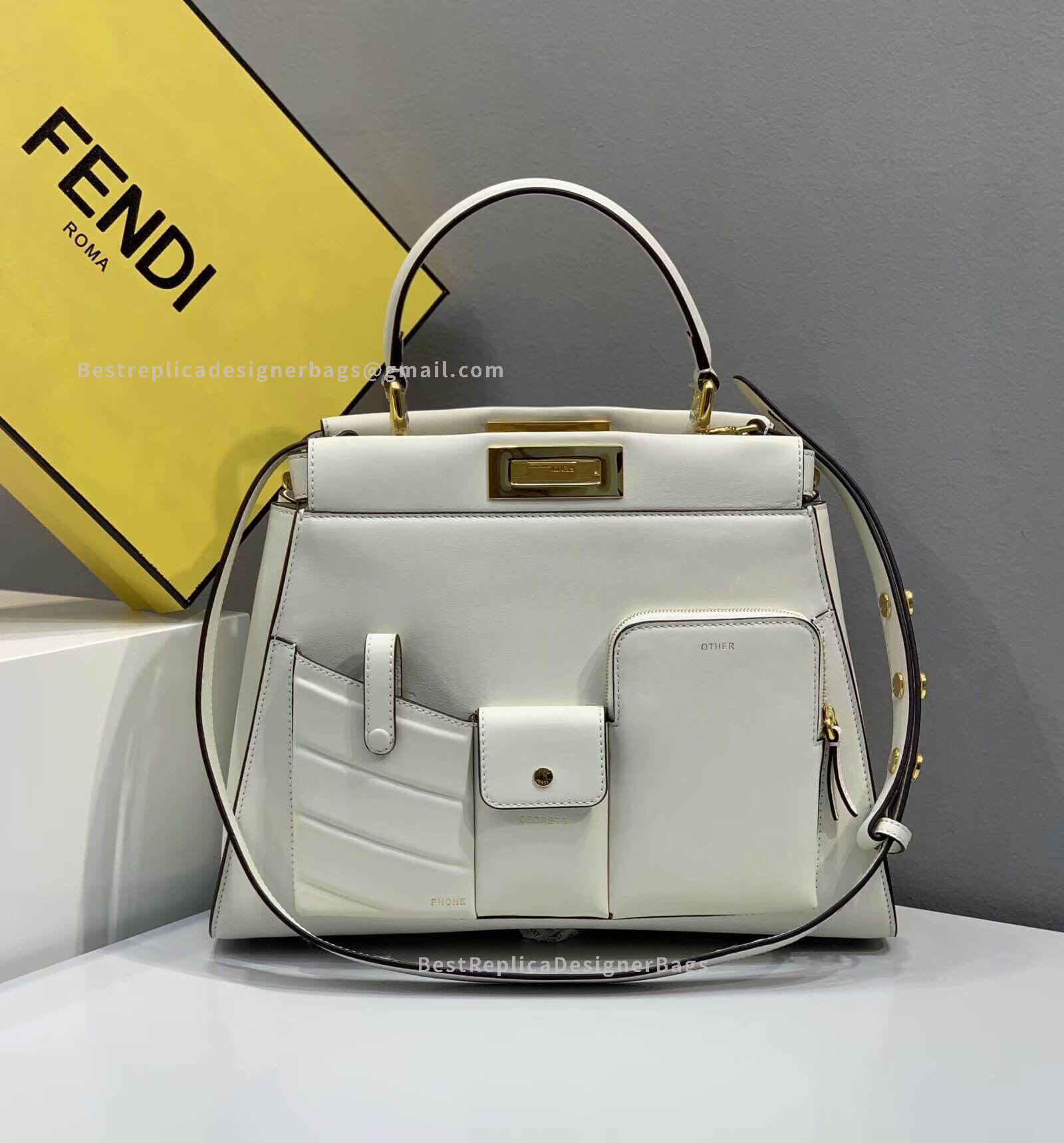 Fendi Peekaboo Iconic Medium White Leather Bag 2113L